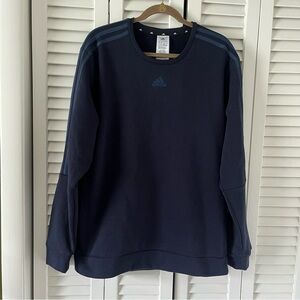 Adidas Navy Long Sleeve 3 Stripe Fleece Crew Sweatshirt Pullover Size Large